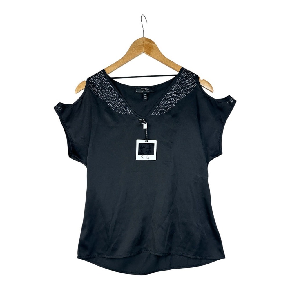 New Jessica Simpson Embellished Cold Shoulder Blouse size XS Black